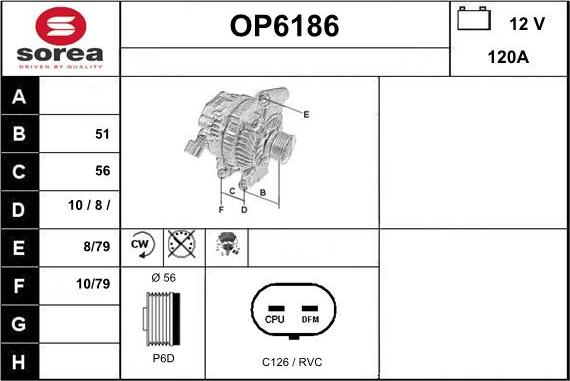 Sera OP6186 - Alternator autospares.lv