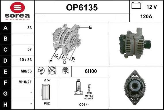 Sera OP6135 - Alternator autospares.lv