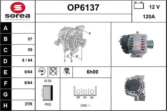 Sera OP6137 - Alternator autospares.lv