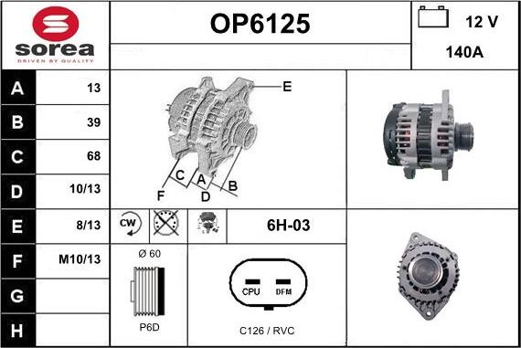 Sera OP6125 - Alternator autospares.lv