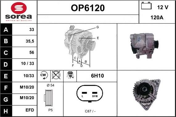 Sera OP6120 - Alternator autospares.lv