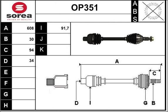 Sera OP351 - Drive Shaft autospares.lv