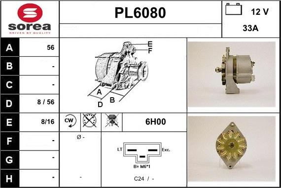 Sera PL6080 - Alternator autospares.lv