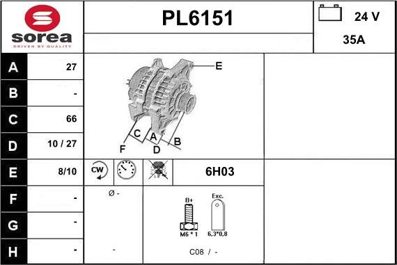 Sera PL6151 - Alternator autospares.lv