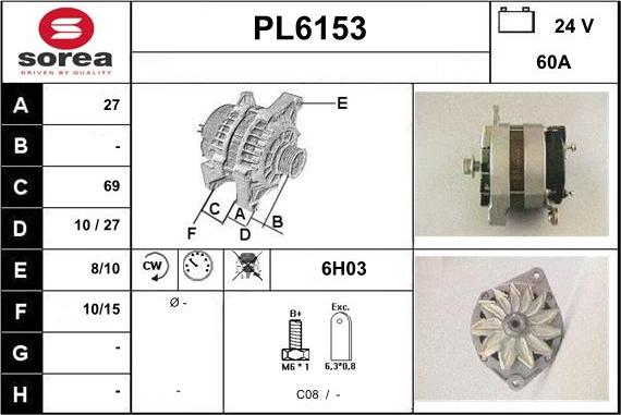 Sera PL6153 - Alternator autospares.lv