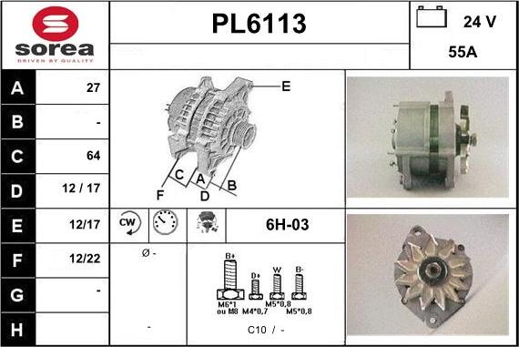 Sera PL6113 - Alternator autospares.lv
