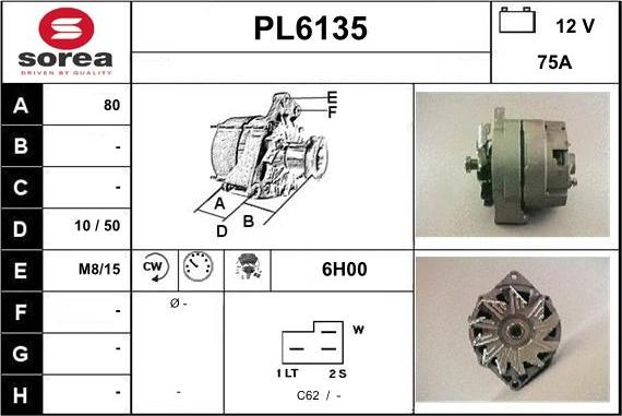 Sera PL6135 - Alternator autospares.lv