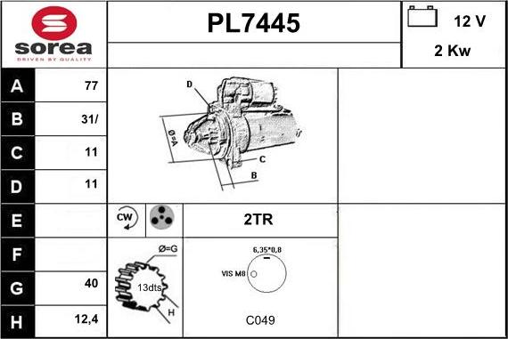 Sera PL7445 - Starter autospares.lv