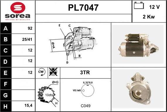 Sera PL7047 - Starter autospares.lv