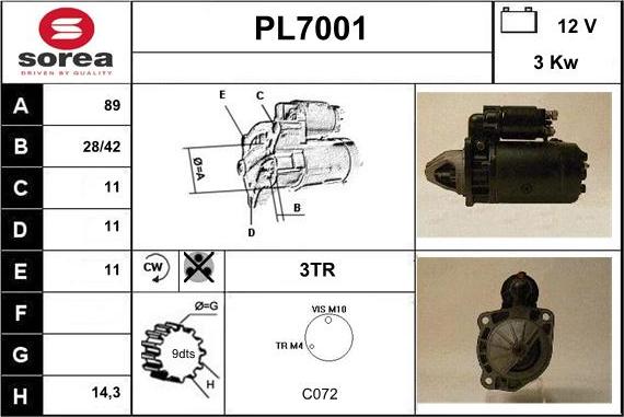 Sera PL7001 - Starter autospares.lv