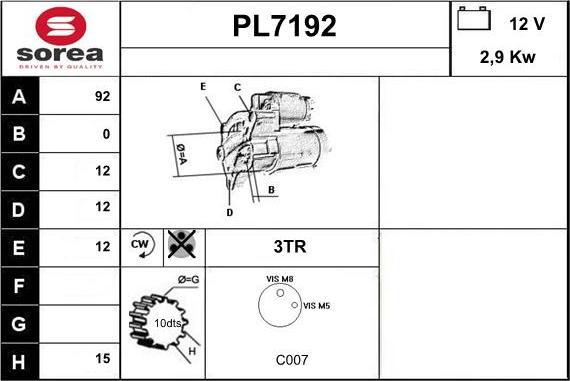 Sera PL7192 - Starter autospares.lv