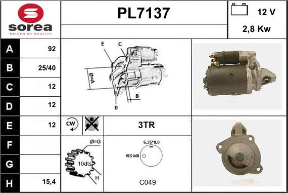 Sera PL7137 - Starter autospares.lv