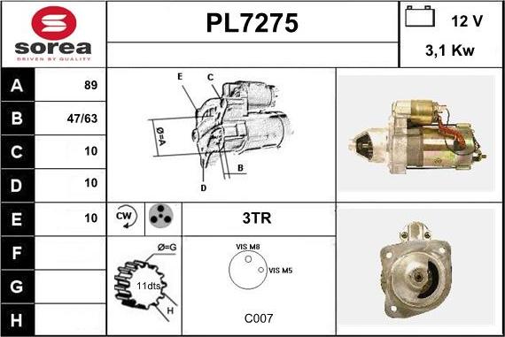 Sera PL7275 - Starter autospares.lv