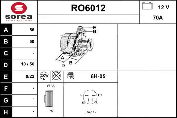 Sera RO6012 - Alternator autospares.lv