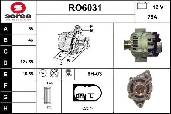 Sera RO6031 - Alternator autospares.lv