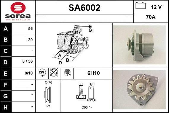 Sera SA6002 - Alternator autospares.lv