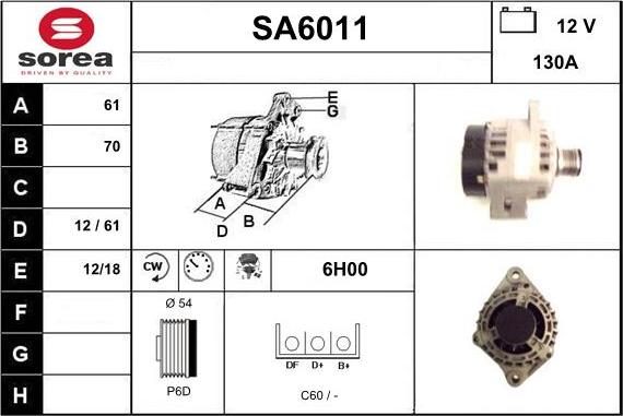 Sera SA6011 - Alternator autospares.lv