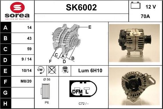 Sera SK6002 - Alternator autospares.lv