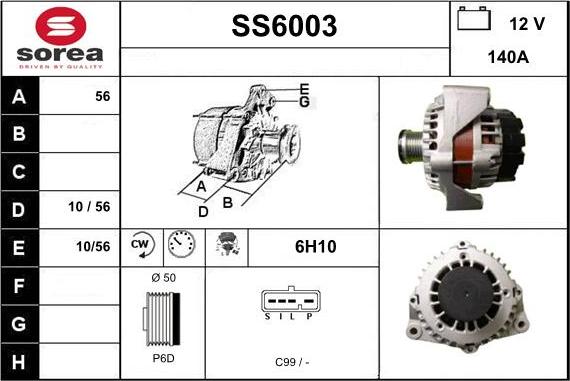 Sera SS6003 - Alternator autospares.lv