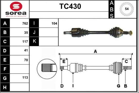 Sera TC430 - Drive Shaft autospares.lv