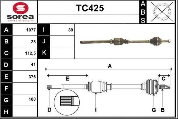 Sera TC425 - Drive Shaft autospares.lv