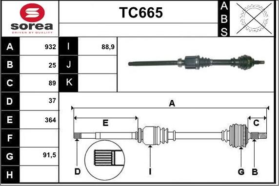 Sera TC665 - Drive Shaft autospares.lv