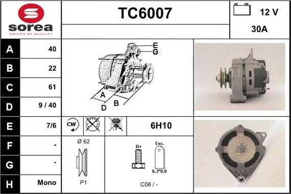 Sera TC6007 - Alternator autospares.lv