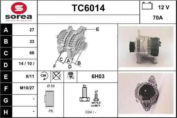 Sera TC6014 - Alternator autospares.lv