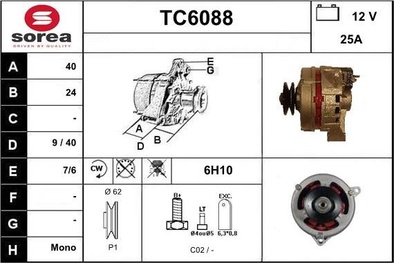 Sera TC6088 - Alternator autospares.lv