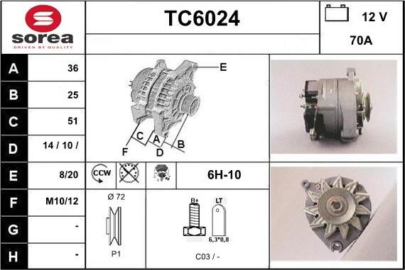 Sera TC6024 - Alternator autospares.lv