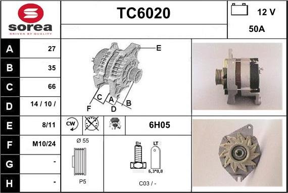 Sera TC6020 - Alternator autospares.lv