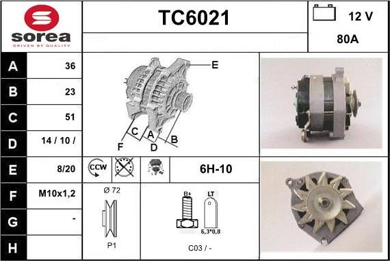 Sera TC6021 - Alternator autospares.lv