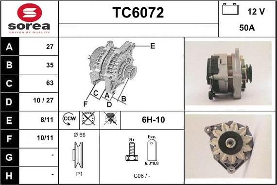 Sera TC6072 - Alternator autospares.lv