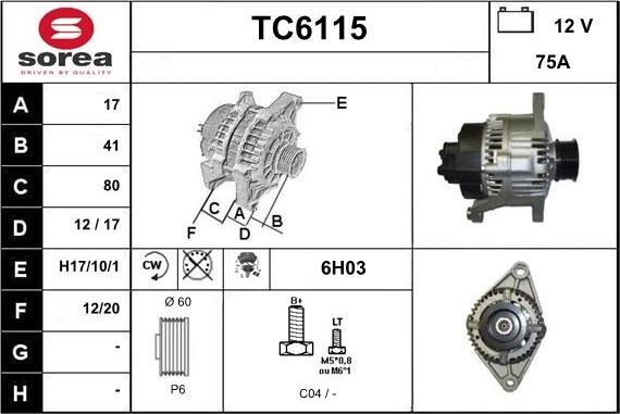 Sera TC6115 - Alternator autospares.lv
