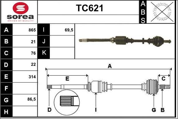 Sera TC621 - Drive Shaft autospares.lv