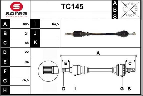 Sera TC145 - Drive Shaft autospares.lv