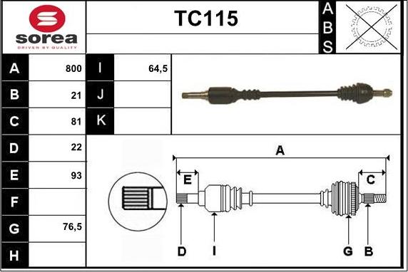 Sera TC115 - Drive Shaft autospares.lv