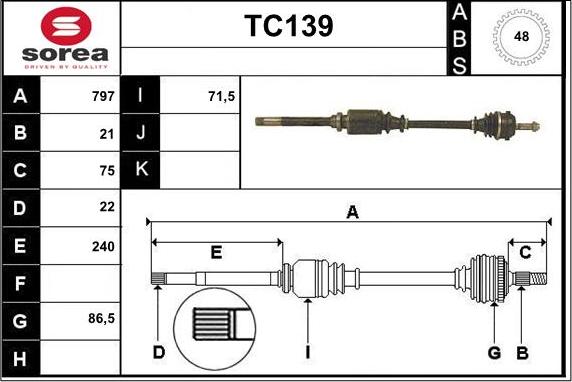 Sera TC139 - Drive Shaft autospares.lv