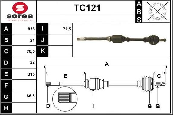 Sera TC121 - Drive Shaft autospares.lv