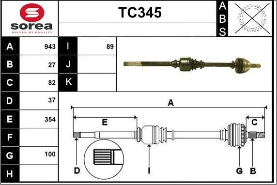 Sera TC345 - Drive Shaft autospares.lv