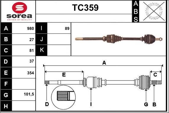 Sera TC359 - Drive Shaft autospares.lv