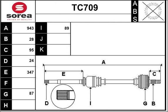 Sera TC709 - Drive Shaft autospares.lv