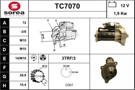 Sera TC7070 - Starter autospares.lv