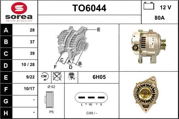 Sera TO6044 - Alternator autospares.lv