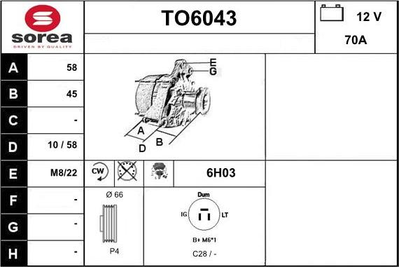 Sera TO6043 - Alternator autospares.lv