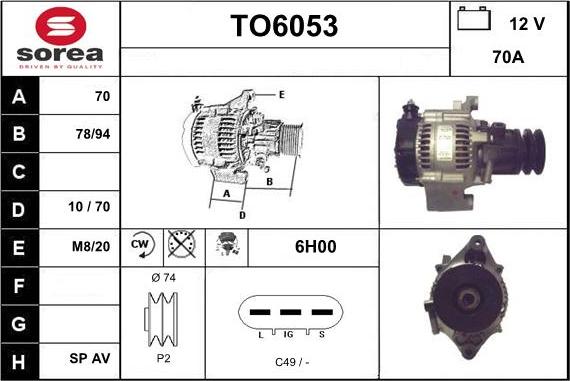 Sera TO6053 - Alternator autospares.lv