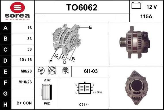 Sera TO6062 - Alternator autospares.lv