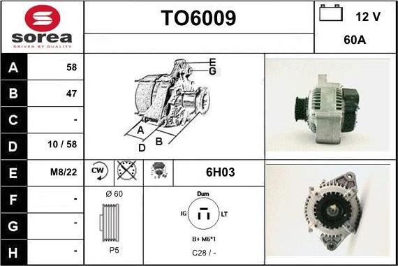 Sera TO6009 - Alternator autospares.lv