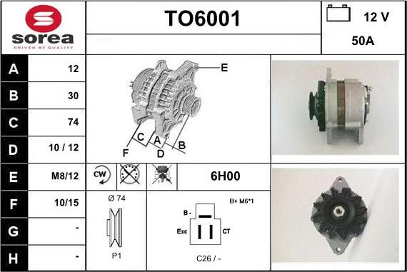 Sera TO6001 - Alternator autospares.lv