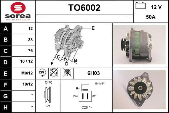 Sera TO6002 - Alternator autospares.lv